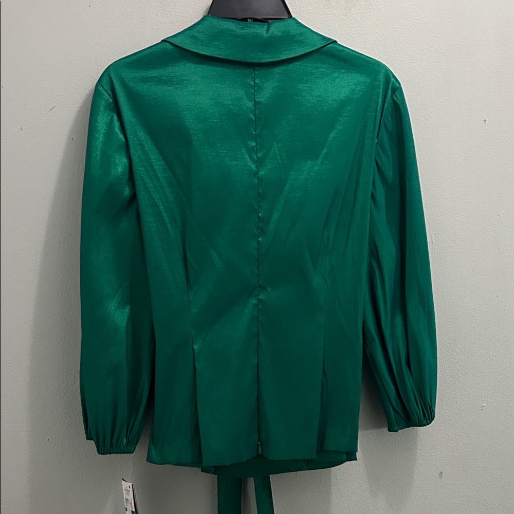 Alex Evenings Emerald Satin Wrap Blazer with Tie Waist - Picture 2 of 7